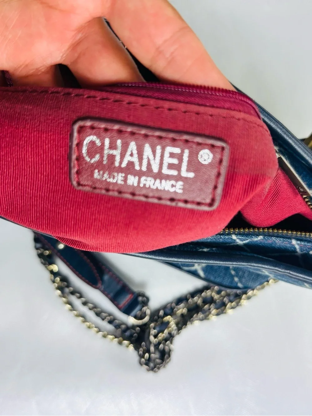 CHANEL Denim Quilted Shoulder Bag with Gold CC Charm